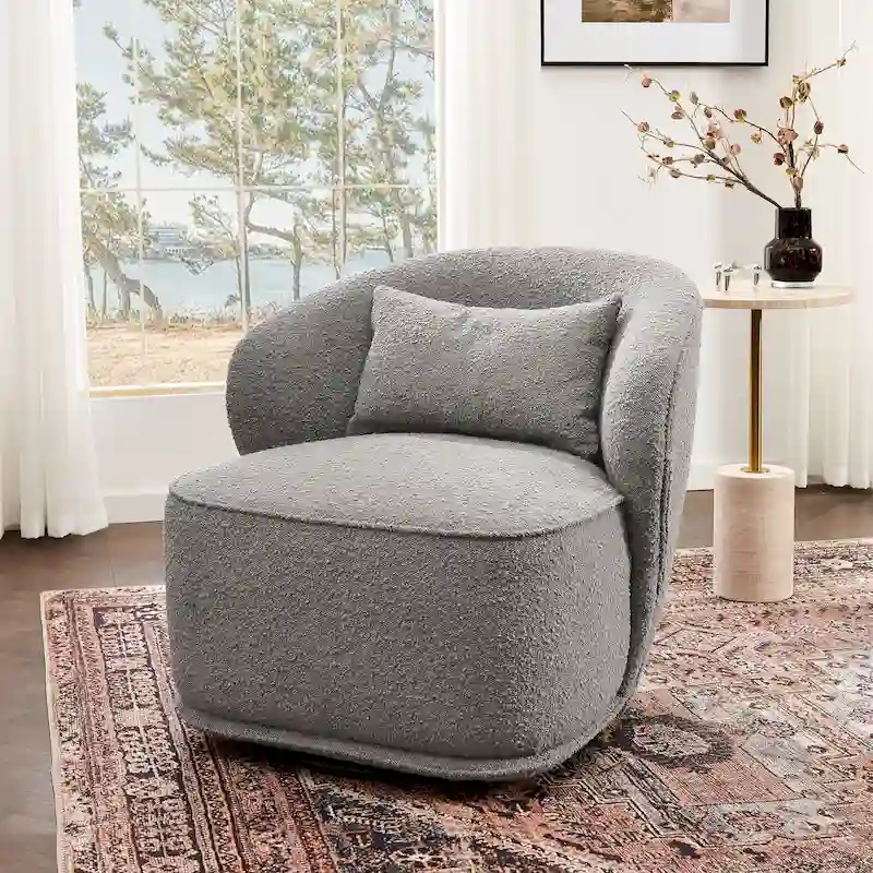 KINWELL 33 Wide Sherpa Boucle Upholstered Swivel Accent Chair