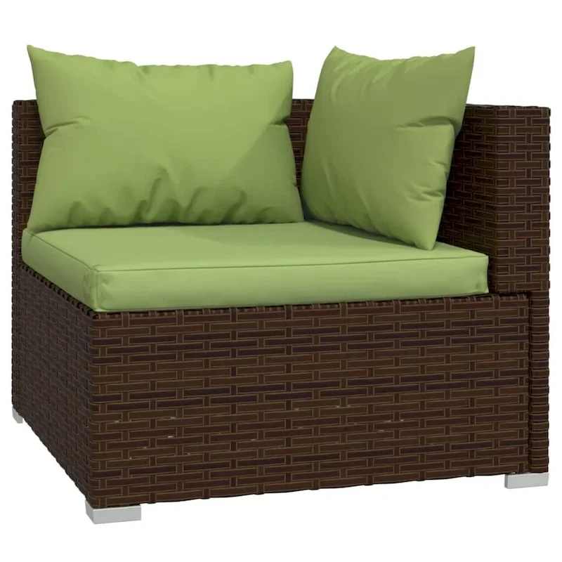vidaXL Patio Lounge Set with Cushions Brown Poly Rattan - 27.6  x 27.6  x 24  - 27.6  x 27.6  x 24