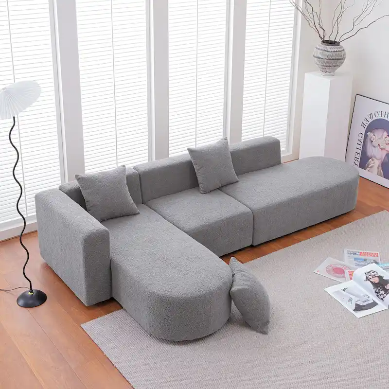 Modern L shape boucle Sofa with curved seat (facing left)