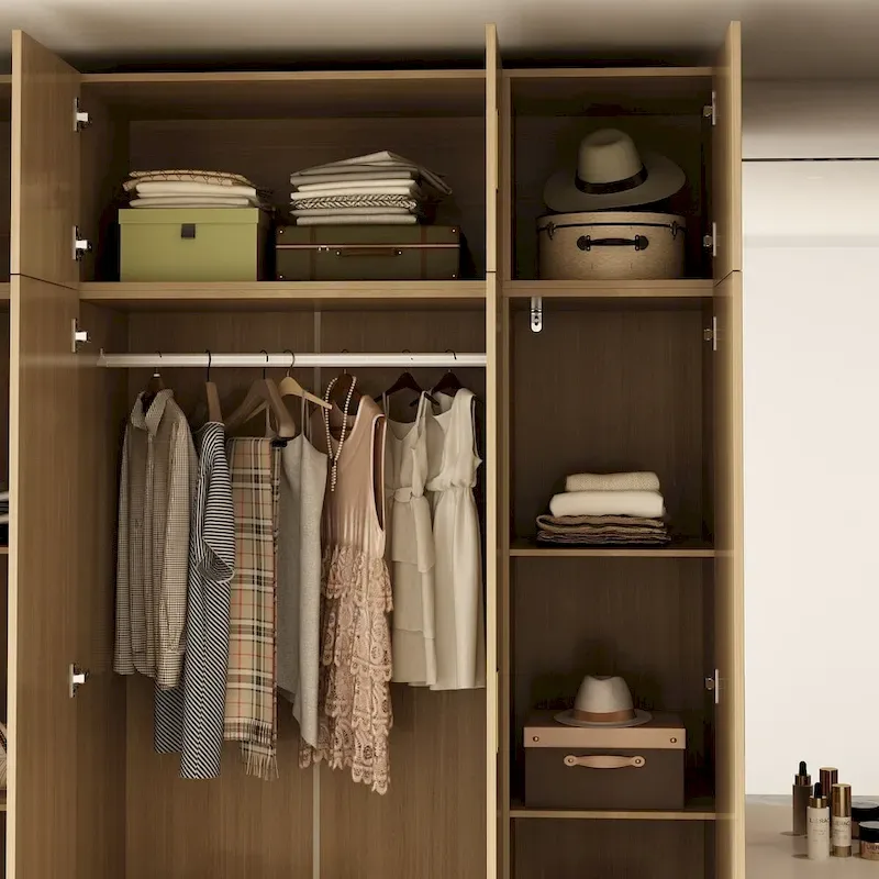 Wardrobe Closet Cabinet with Gold Handles and Optional Top Cabinet