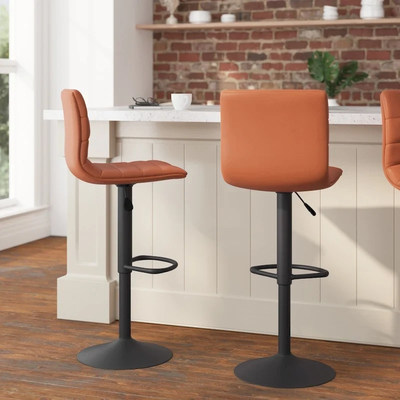 Modern Channel Stitched Adjustable Height Swivel Barstool with Footrest