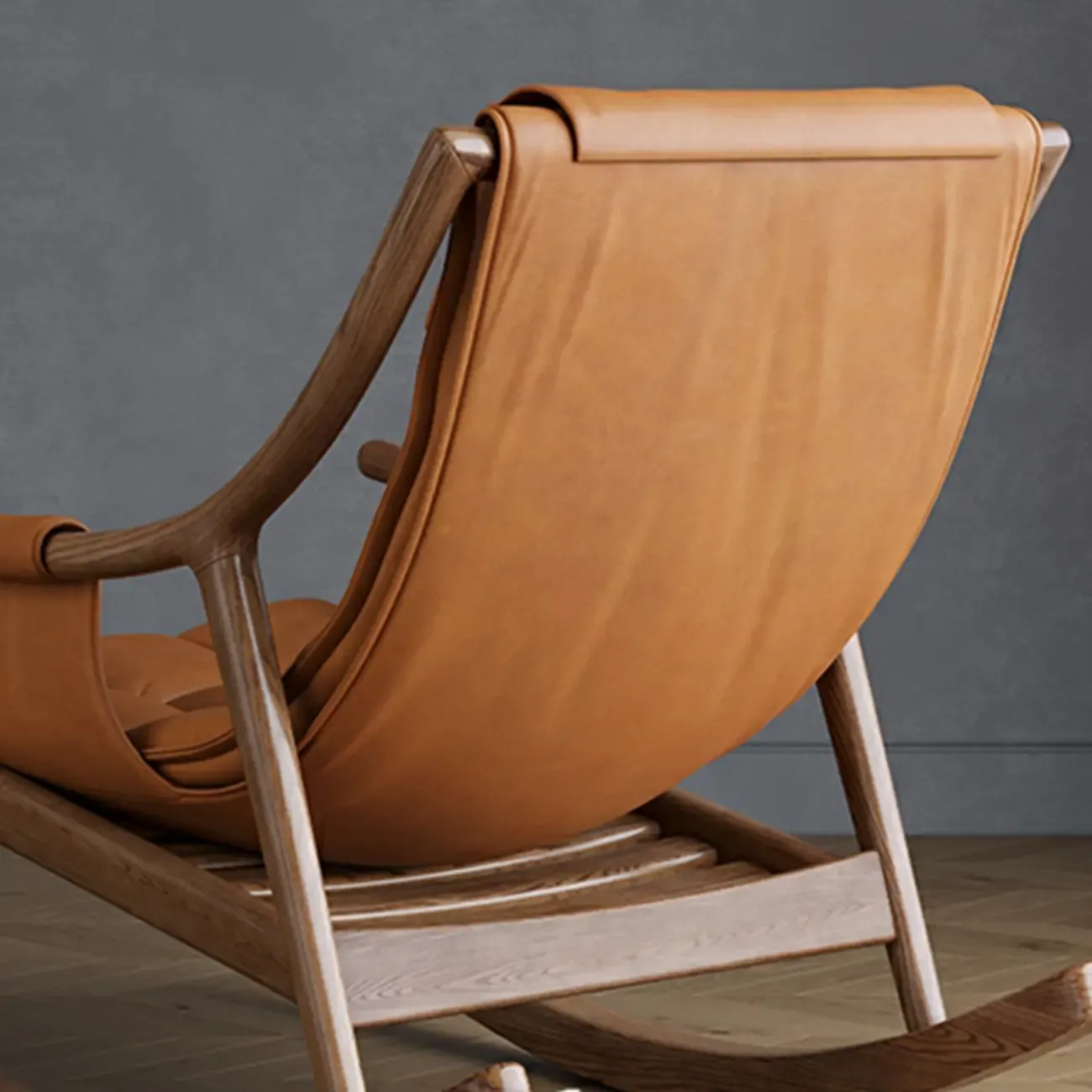 Modern Wood Nappa Upholstered Rocking Chair with Footstool