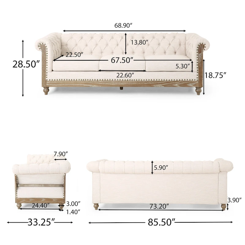 Saragus Chesterfield Sofa with Nailhead Trim by Christopher Knight Home - 85.50  L x 33.25  W x 28.50  H