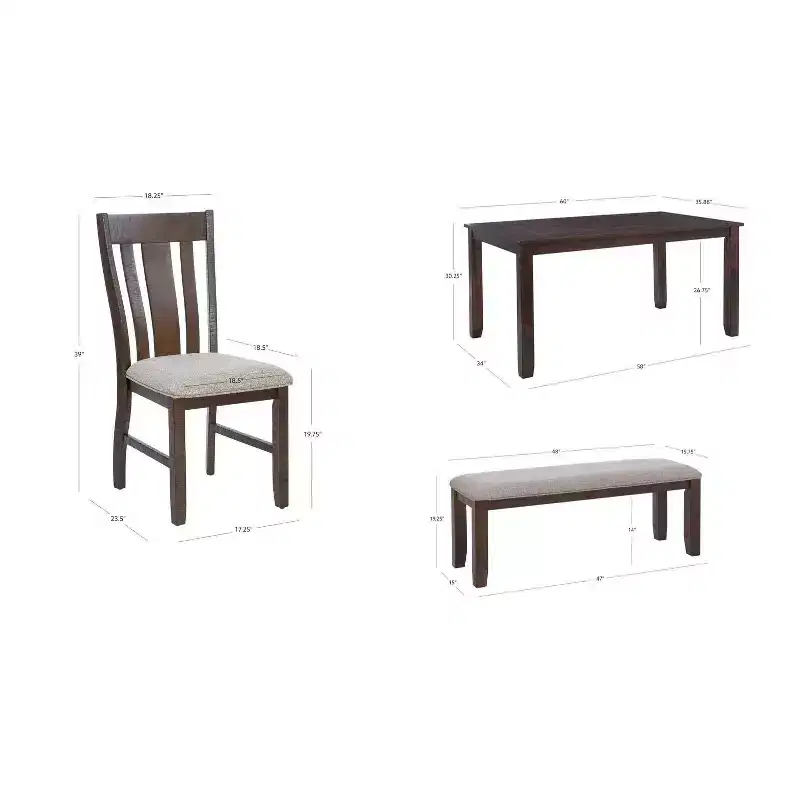 Powell 6pc Rectangle Lewis Dining Set Brown