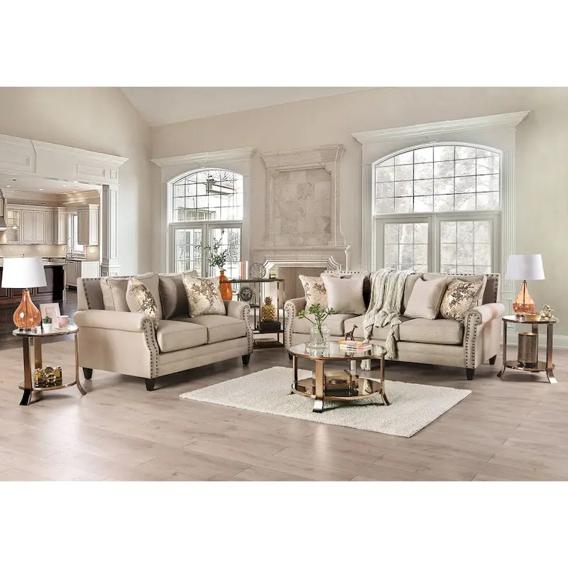 Furniture of America Qyn Traditional Beige Solid Wood Padded Loveseat