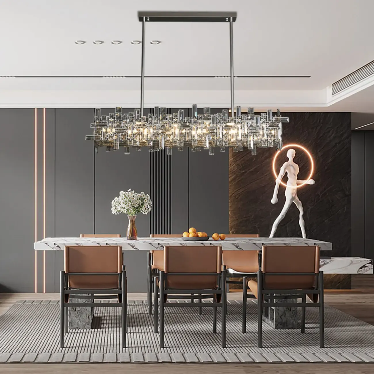 Modern Crystal Kitchen Island Pendant Light 3-Gear Dimming LED