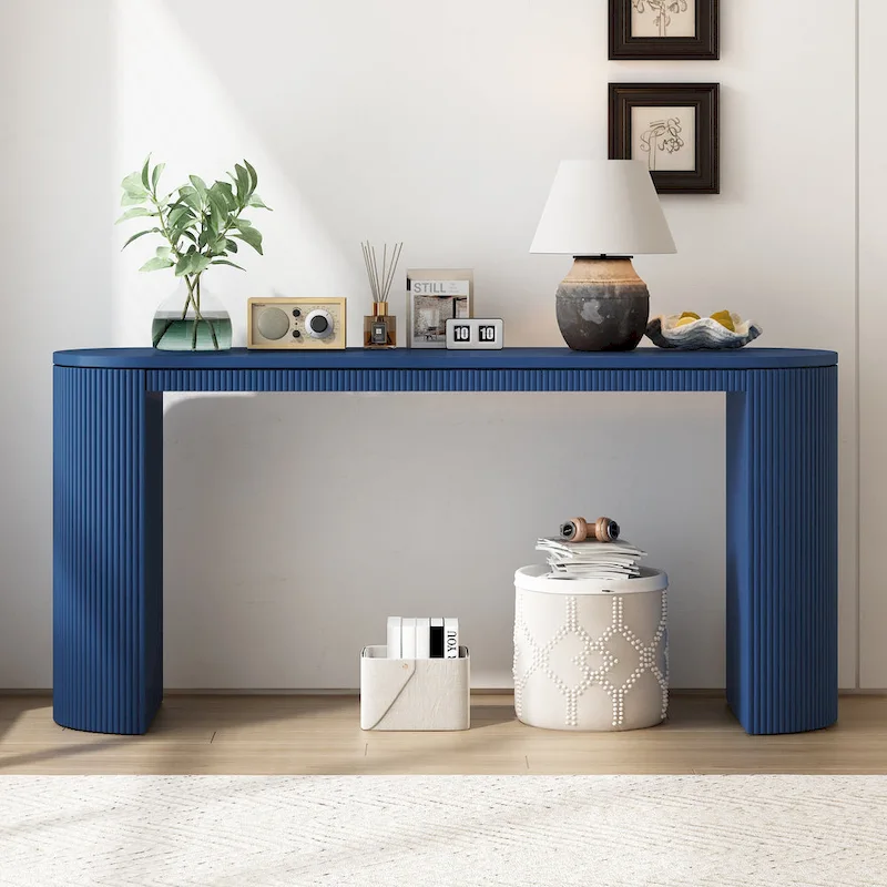 Curved Design Console Table with Unique Vertical Stripe Design ,Suitable for Living Room,Study and Entrance