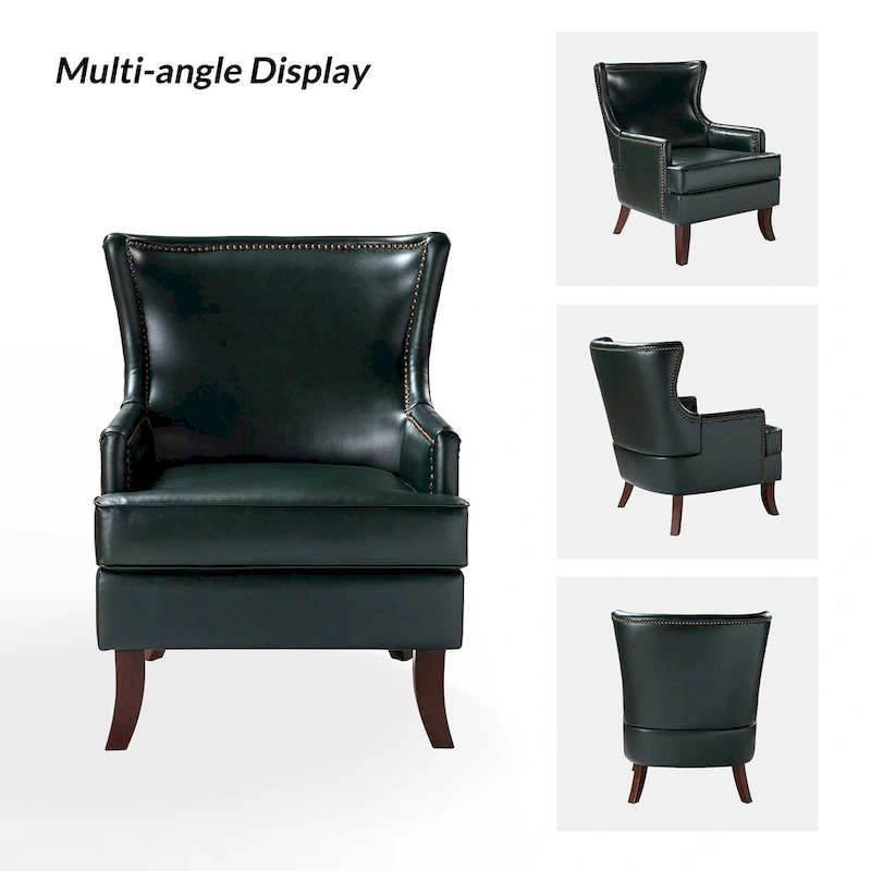 Angeles Mid-century Modern Ergonomic Vegan Leather Armchair with Wingback by HULALA HOME