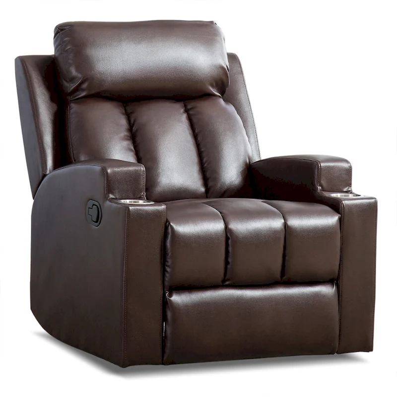 Manual Recliner Massage and Heating Chair Sofa with 2 Cup Holders Breathable Fabric