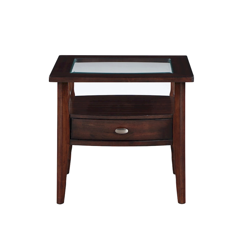 Genoas Traditional Walnut 27-inch Glasstop 1-Drawer End Table by Furniture of America