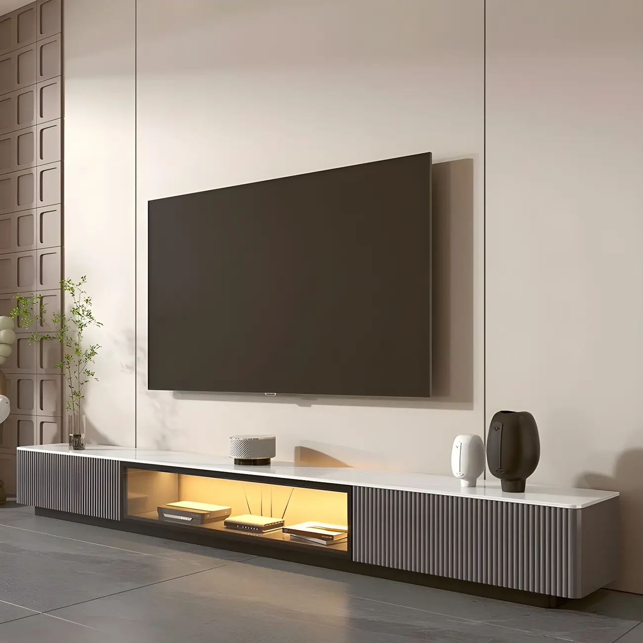 63 Champagne Modern Stone TV Stand with Cable Management