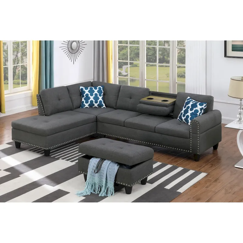 Alger 98 Wide Left Hand Facing Sofa & Chaise with Ottoman