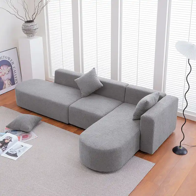 Modern L shape boucle Sofa with curved seat (facing right)