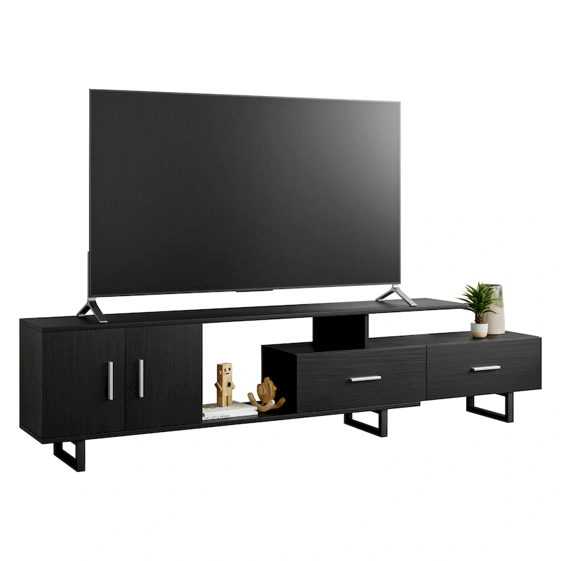 Avery 55-inch 2-Drawer 4-Shelf TV Stand in Steel