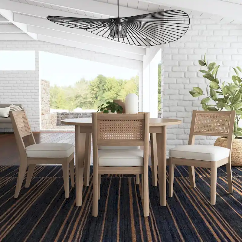 Brentwood 5-Piece Brown Wood Round Table and Cane Back Chair Dining Set - 47 x 30 x 47