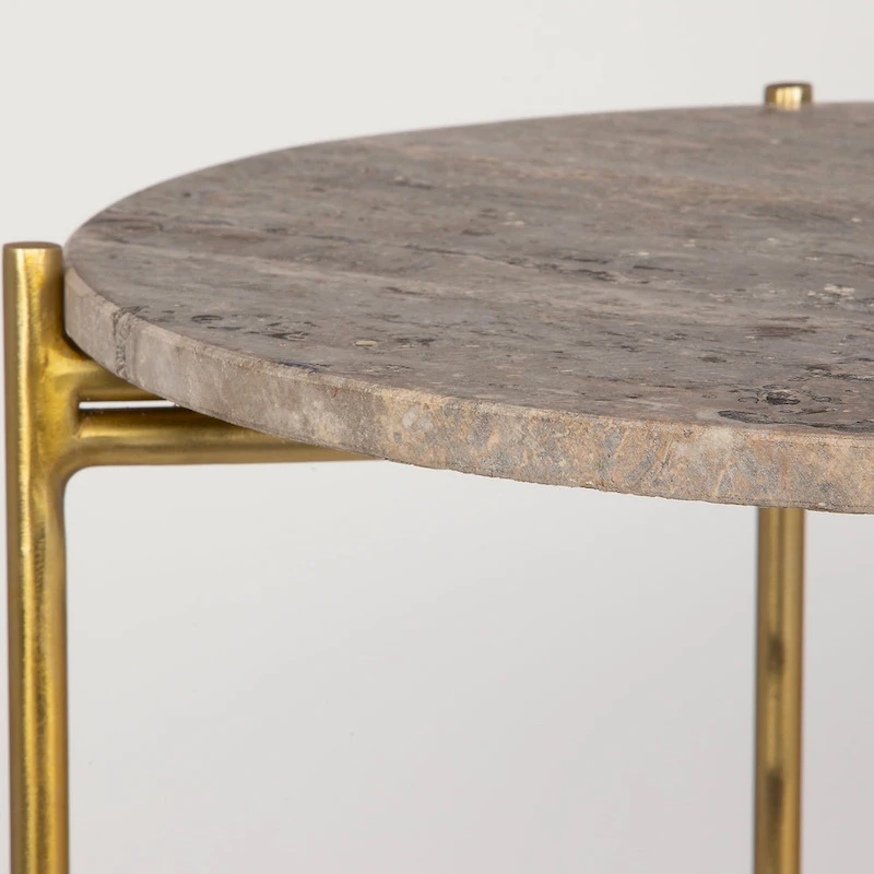 Porch & Den Gold Iron and Travertine Marble Top Accent Table