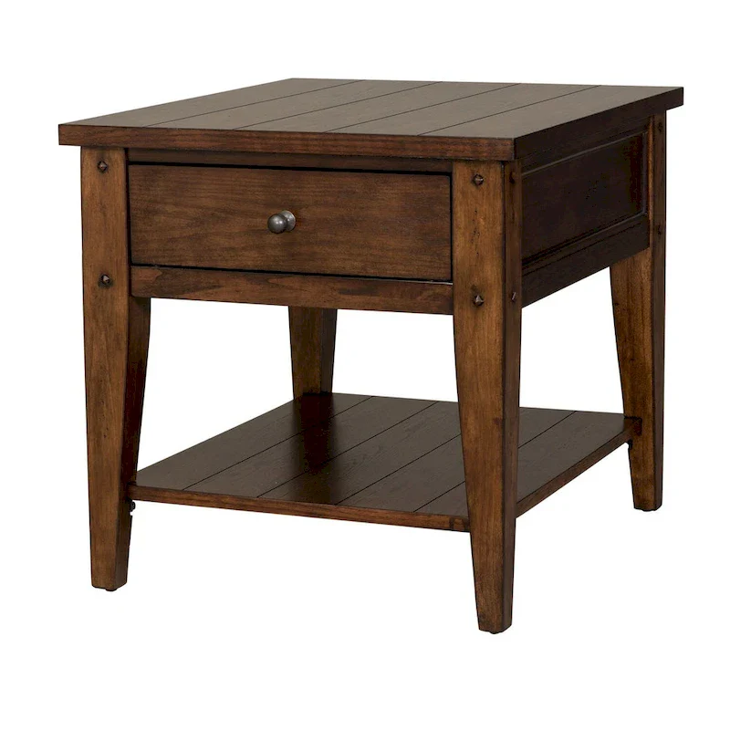 Lake House Accent End Table Rustic Brown Oak