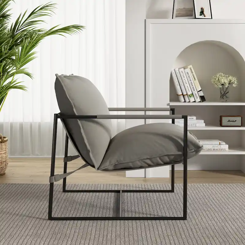 Metal Framed Accent Chair Sling Armchair with Bag Cushion