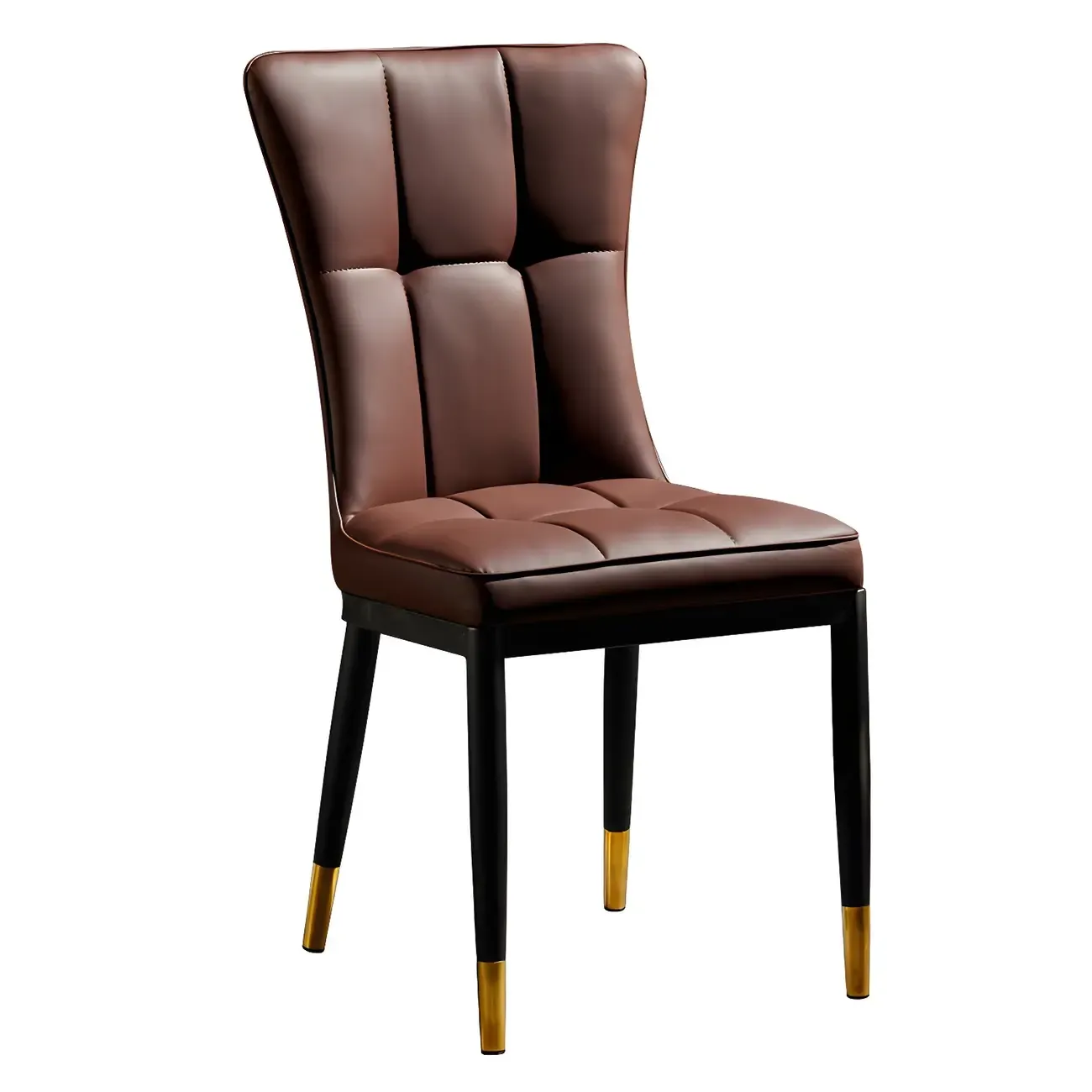 Armless Grey Tufted Leather High Back Dining Chair