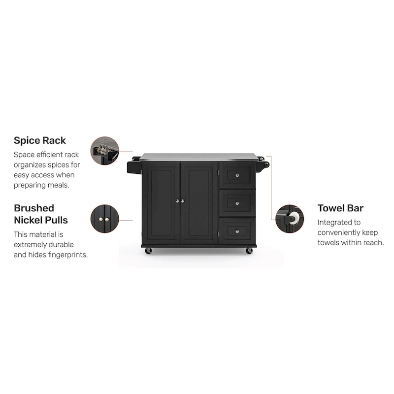 Dolly Madison Kitchen Cart with Stainless Steel Top by Homestyles