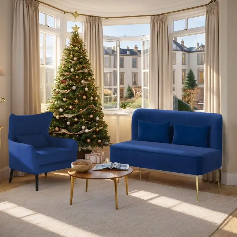 2-Piece Modern Velvet Living Room Couch Set Upholstered