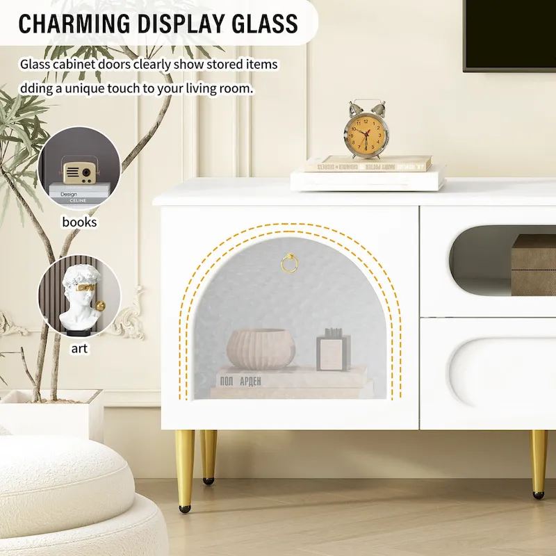 78.8 Retro TV Stand, Entertainment Center Media Console Cabinet with Six Metal Legs, 2 Cabinets, 4 Drawers