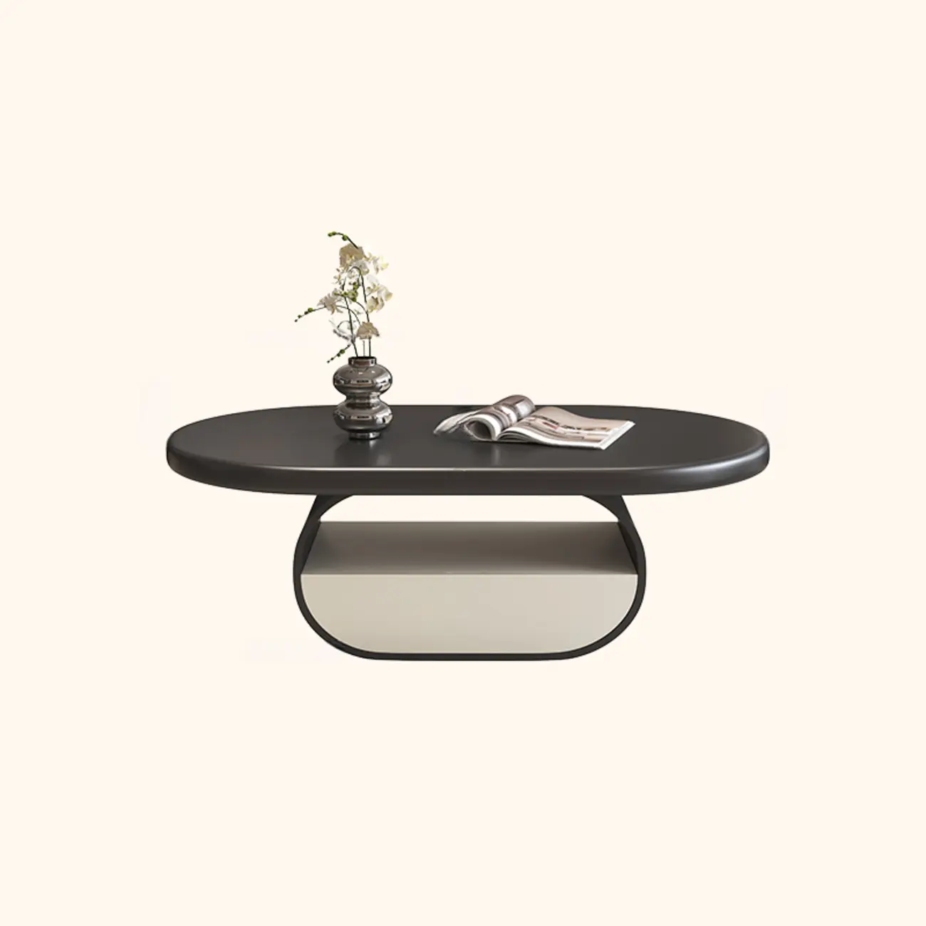 Modern Art Deco Black Wood Pedestal Coffee Table