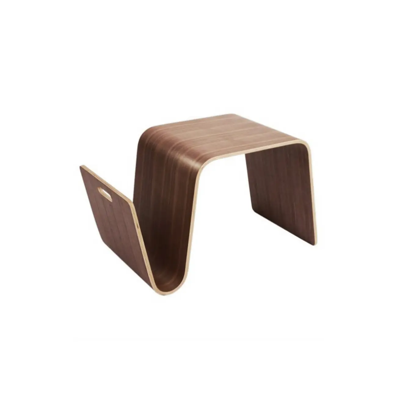 Convertible Wooden Nut-Brown C-Shaped Sofa Side Table