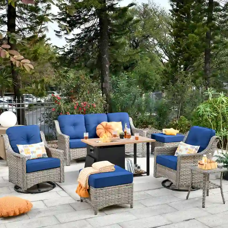 XIZZI 7-piece Outdoor Patio Furniture Conversation Sofa Set with Fire Pit