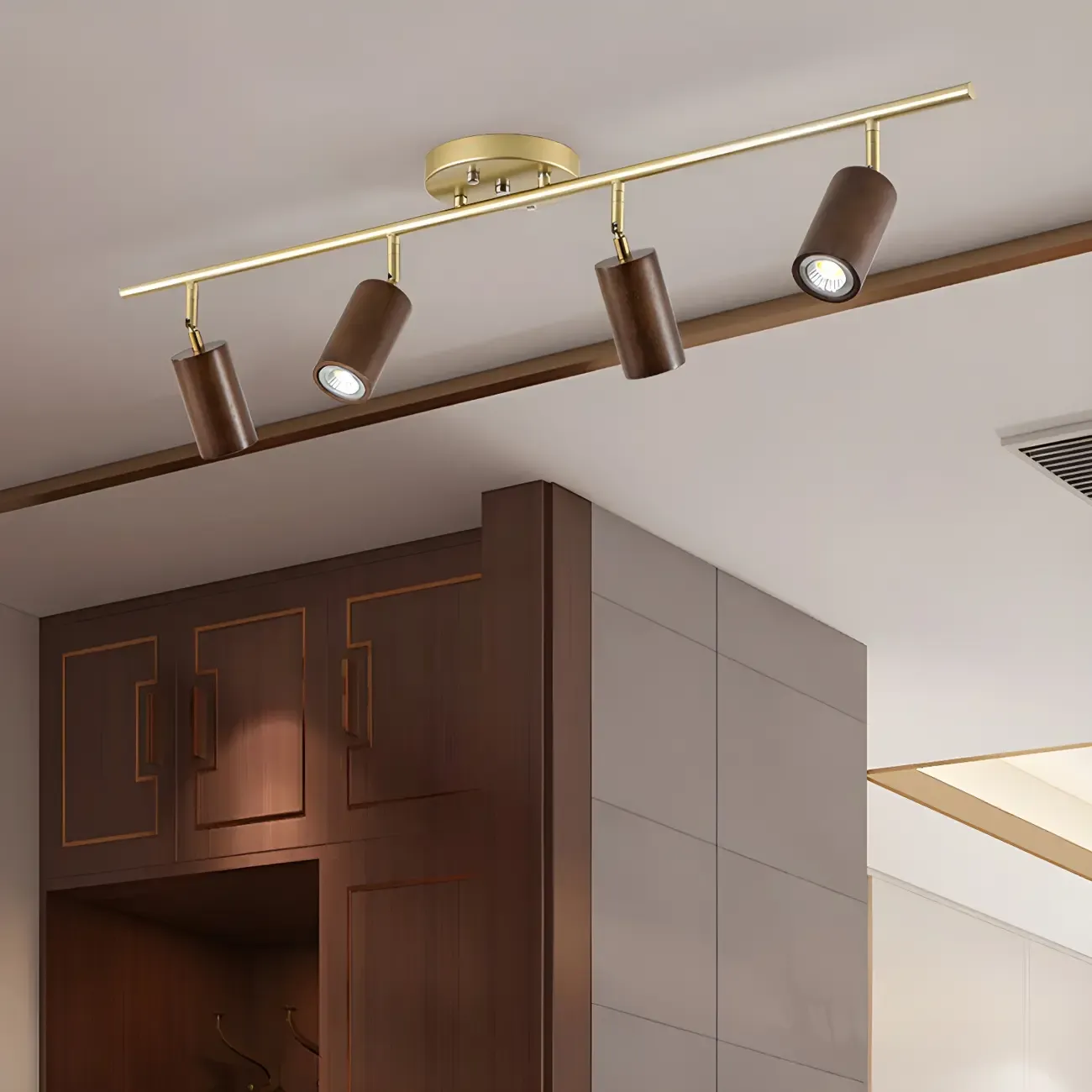 Modern Rubber Wood Brown Semi Flush Mount Track Light