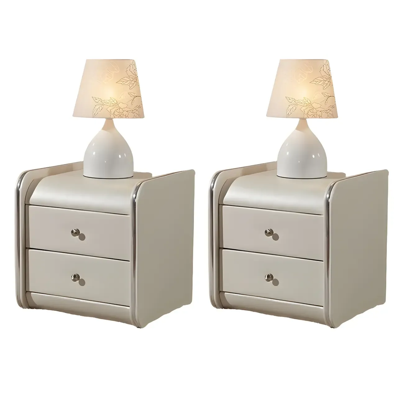 Luxurious Glossy Leather Wooden 2 Drawer Black Nightstand