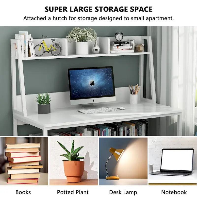 47 Inch Modern Computer Desk with Hutch and Bookshelf