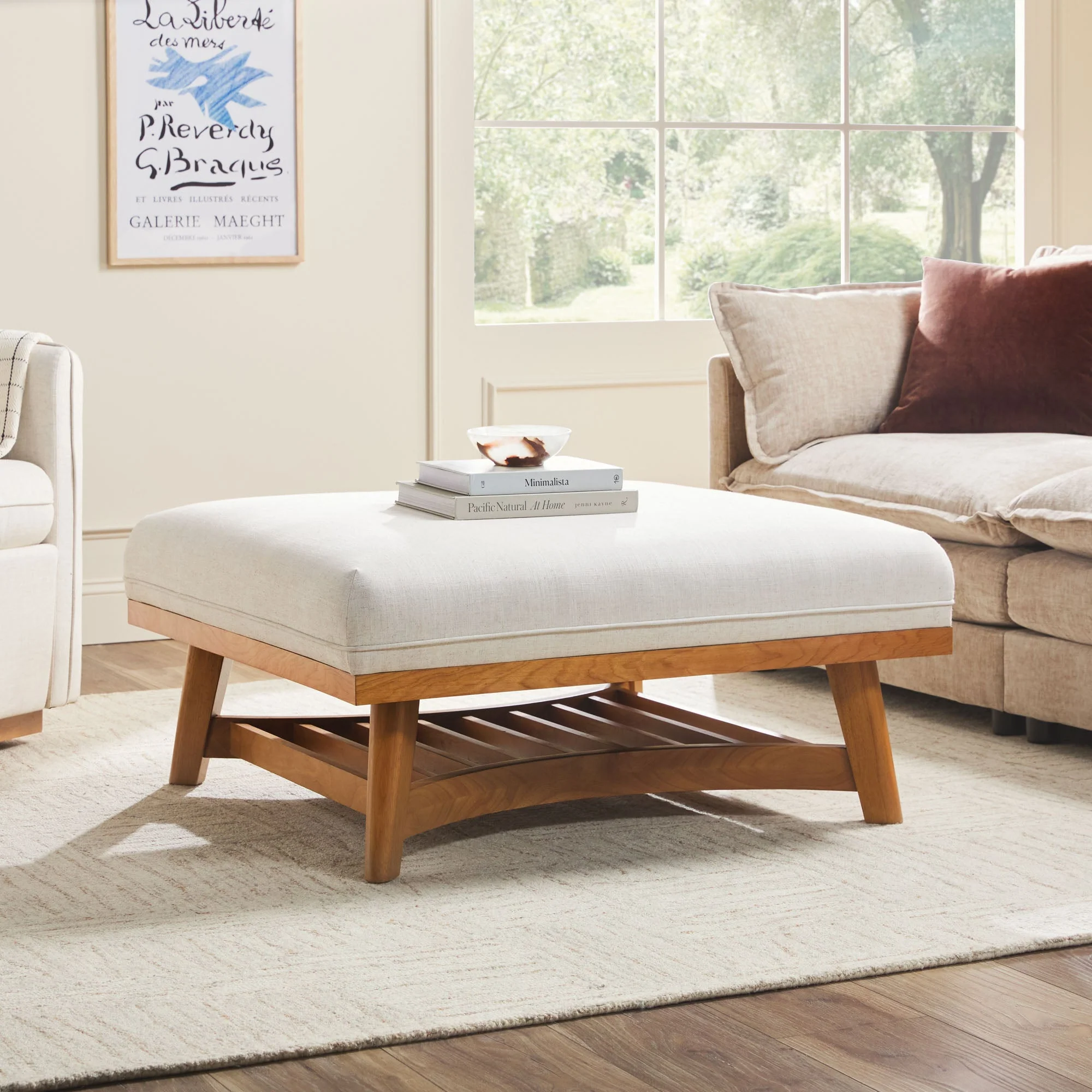Nash Modern Farmhouse Easy Assembly Linen Large Ottoman