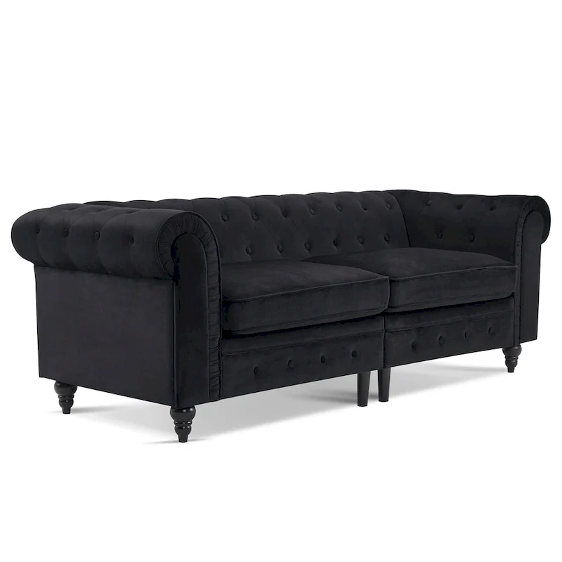 Modern Quilted Club Sofa with Oak Legs