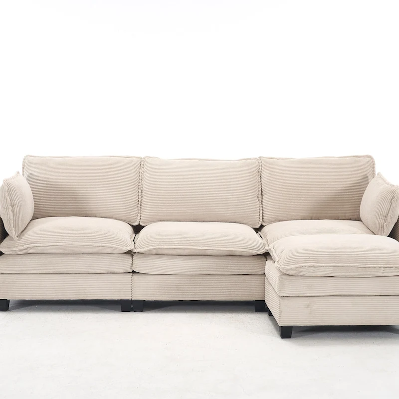 102 Velvet U-Shaped Sectional Sofa with Ottoman & Lumbar Pillows