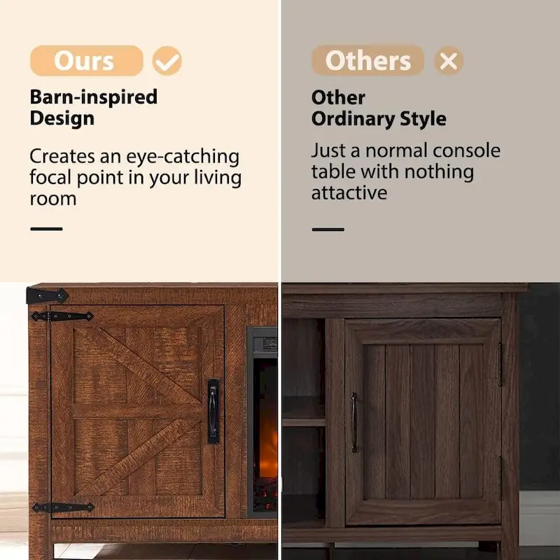 Farmhouse Fireplace TV Stand, Rustic Entertainment Center