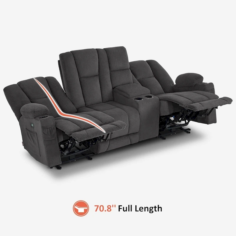 MCombo Electric Power Reclining Sofa with Massage and Lumbar Heat, Fabric 6015/6025/6035/6045