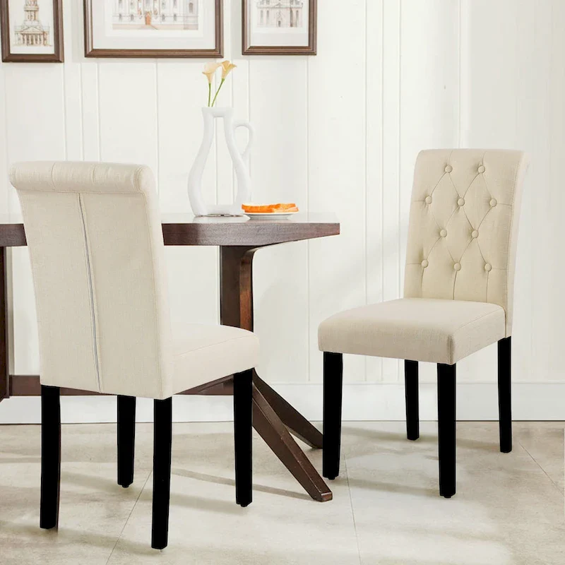 Fabric Upholstery Button Tufted Dining Chairs Set of 2