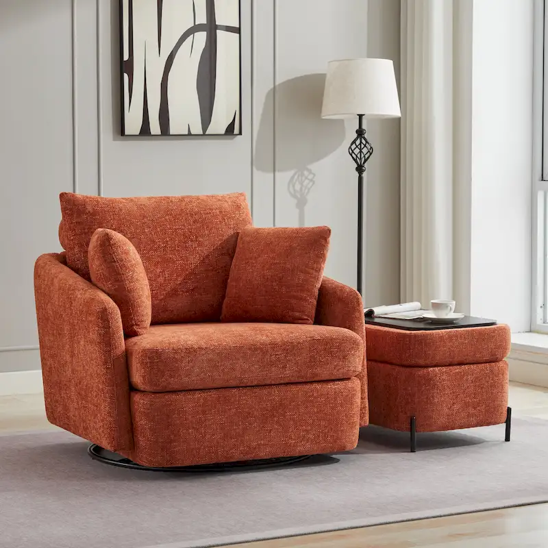 40.6 W Upholstered Swivel Accent Sofa Chair With Pillows