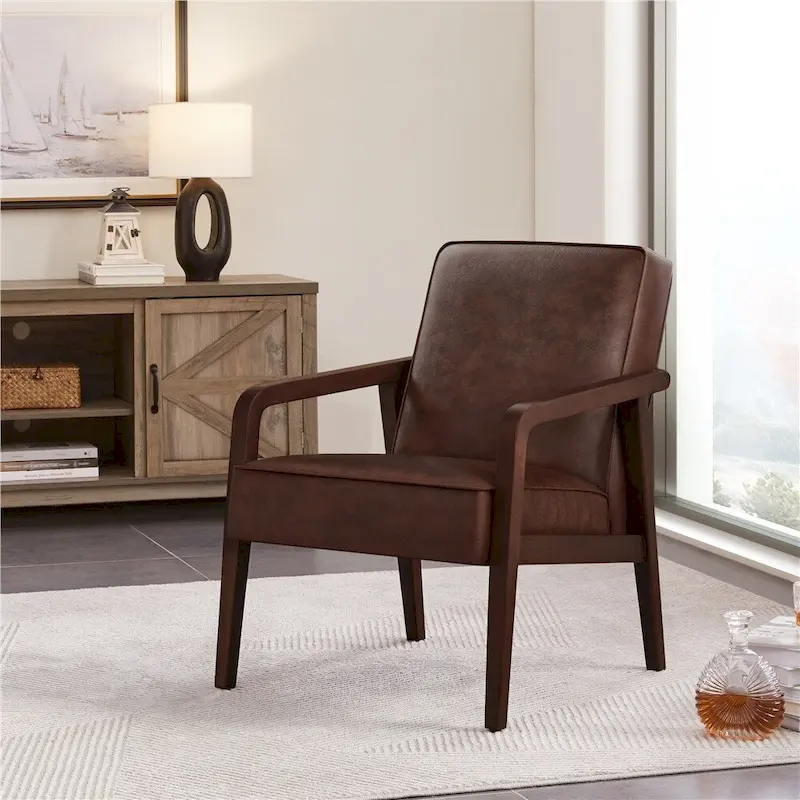 Yaheetech Modern Faux Leather Upholstered Accent Chair Armchair