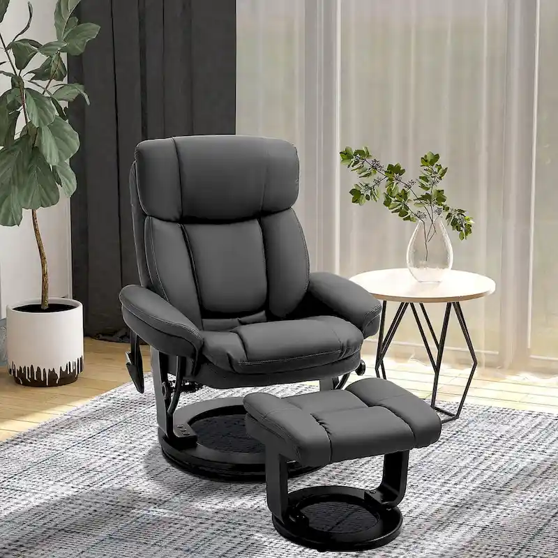 HOMCOM PU Leather Massage Recliner Chair with Ottoman Armchair