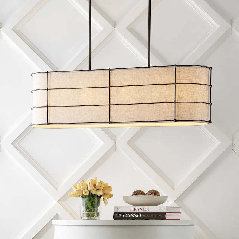 Oakley 42  4-Light Rustic Farmhouse Iron Linear LED Pendant, Oil Rubbed Bronze by JONATHAN Y - 4 Light