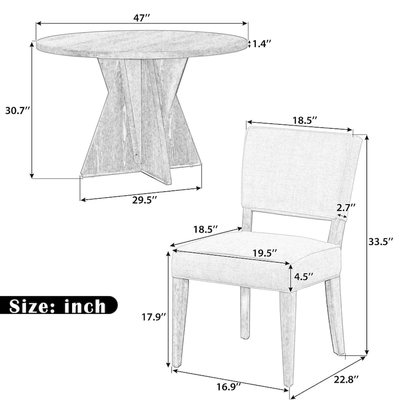 5-Piece Round Dining Table with 4 Upholstered Chairs