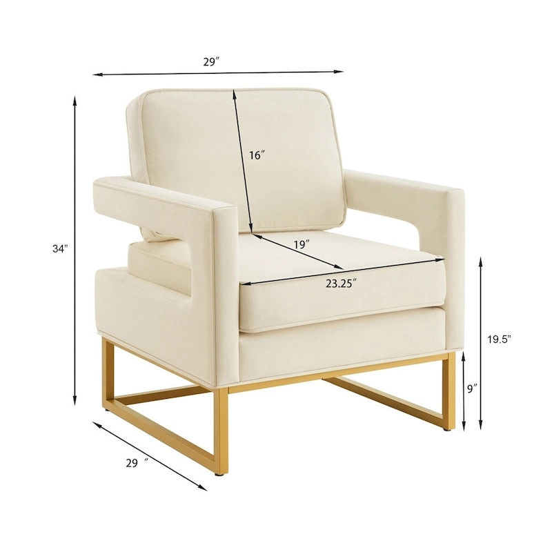 Modern Style Velvet Accent Chair with Gold Metal Base