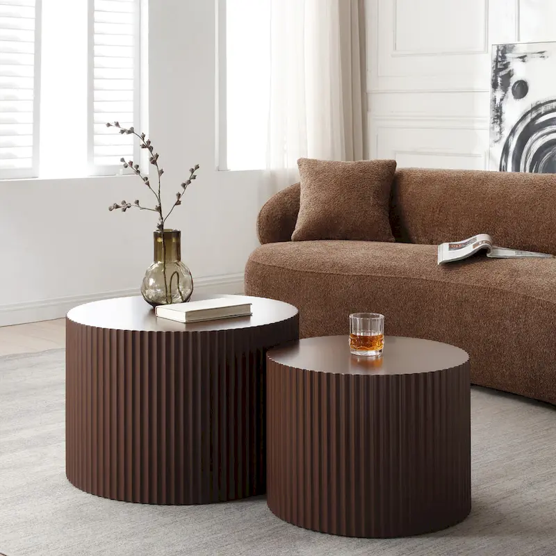 Modern Farmhouse Round Accent Nesting Side Coffee Table Set (Set of 2)