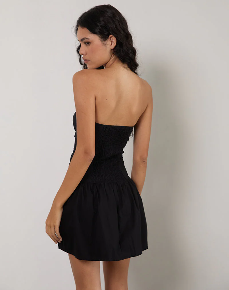 Kafridi Eyelet Mini Dress in Poplin Black
