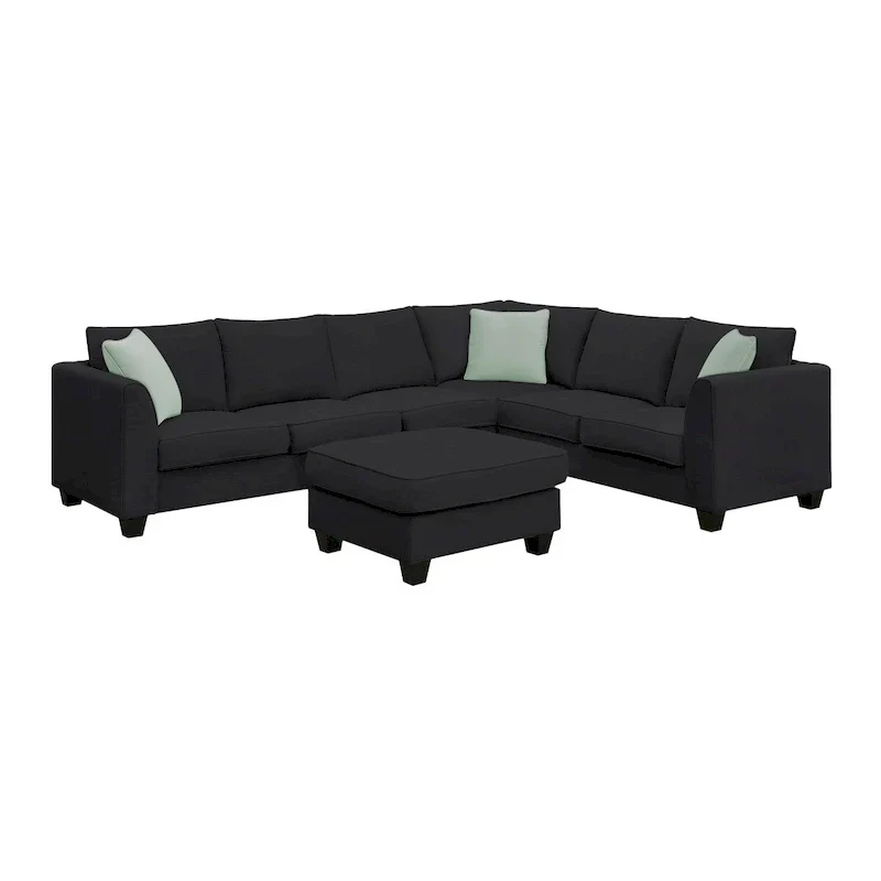 112-inch L-shaped 7-seat Modular Sectional Sofa with Ottoman and Three Pillows - 112W x 87D x 33H