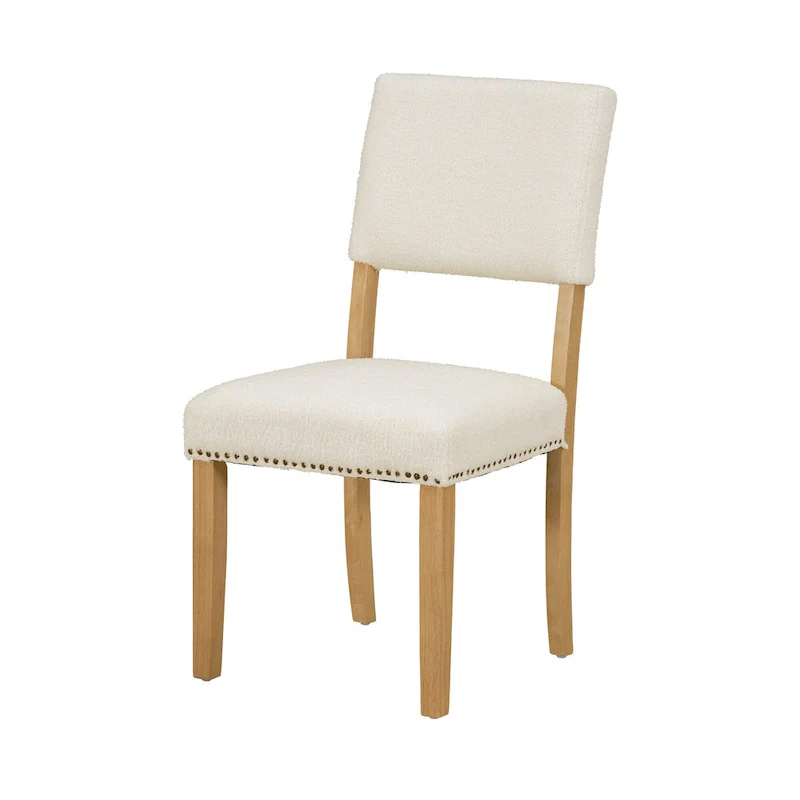 Farmhouse Style 5-Piece Wooden Dining Set with Round Table and 4 Lambswool-like Fabric Upholstered Chairs