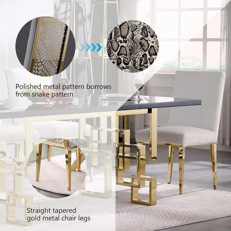 Luxurious White Boucle Dining Chairs with Polished Gold Metal Legs