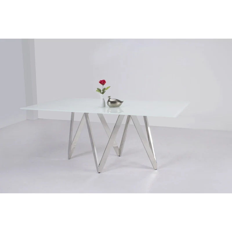 Somette Modern Dining Set with White Glass Table & 4 Chairs